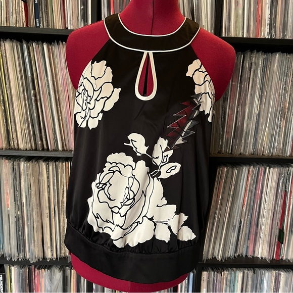 Upcycled Rose print tank blouse silk SYF lightning bolt grateful 💀 dead j Garcia - Picture 2 of 12